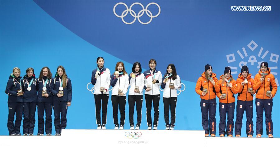 (SP)OLY-SOUTH KOREA-PYEONGCHANG-SHORT TRACK-LADIES' 3000M RELAY-MEDAL CEREMONY