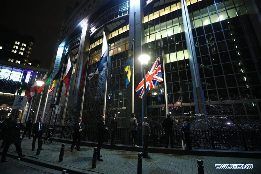 BELGIUM-BRUSSELS-UK-BREXIT-FLAG LOWERING