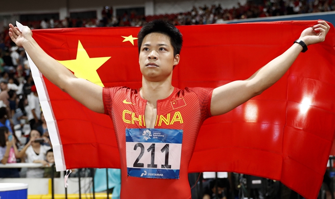 China's Su Bingtian wins gold in men's 100m at Jakarta Asiad